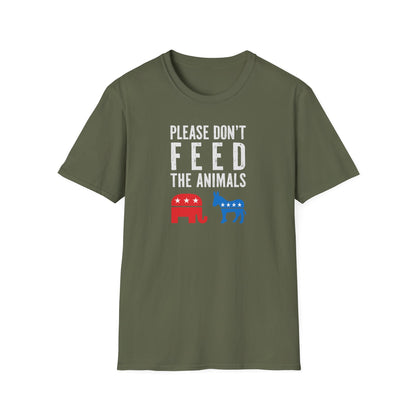 Please Don’t Feed the Animals T-Shirt – Funny Political Humor Tee with Elephant & Donkey Icons