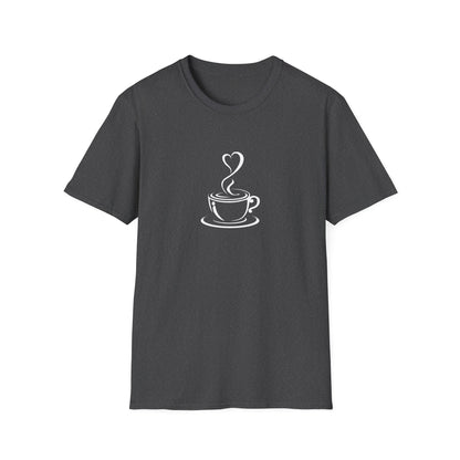 Minimalist Coffee Cup T-Shirt – Simple Heart Steam Coffee Lover Tee for Baristas & Caffeine Fans
