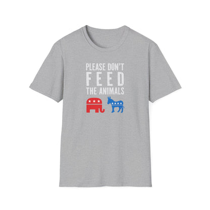 Please Don’t Feed the Animals T-Shirt – Funny Political Humor Tee with Elephant & Donkey Icons