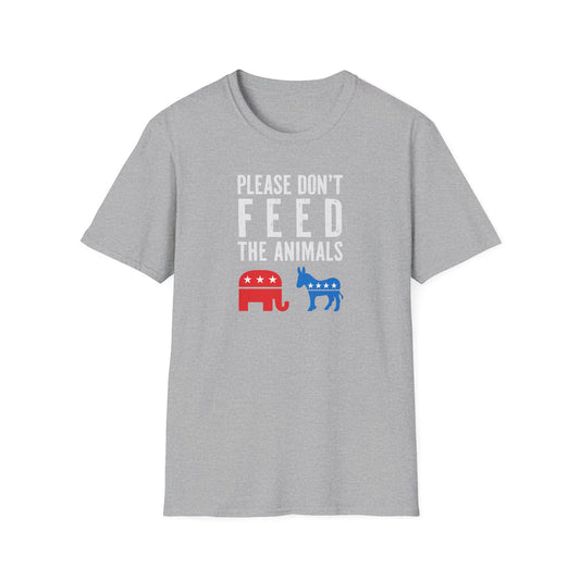 Please Don’t Feed the Animals T-Shirt – Funny Political Humor Tee with Elephant & Donkey Icons