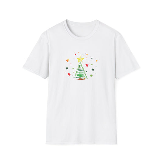 Simple Christmas Tree T-Shirt – Minimalist Holiday Graphic Tee with Colorful Stars