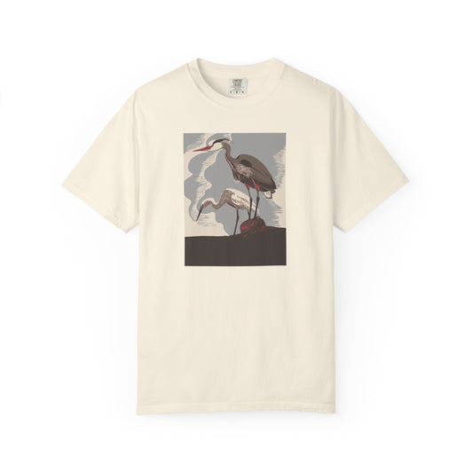 Heron & Egret Nature Illustration T-Shirt – Artistic Wildlife Bird Graphic Tee for Nature Lovers