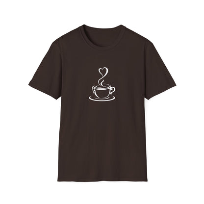 Minimalist Coffee Cup T-Shirt – Simple Heart Steam Coffee Lover Tee for Baristas & Caffeine Fans