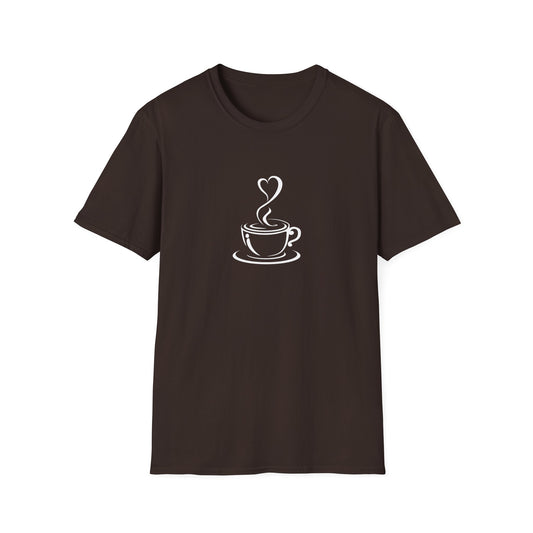 Minimalist Coffee Cup T-Shirt – Simple Heart Steam Coffee Lover Tee for Baristas & Caffeine Fans