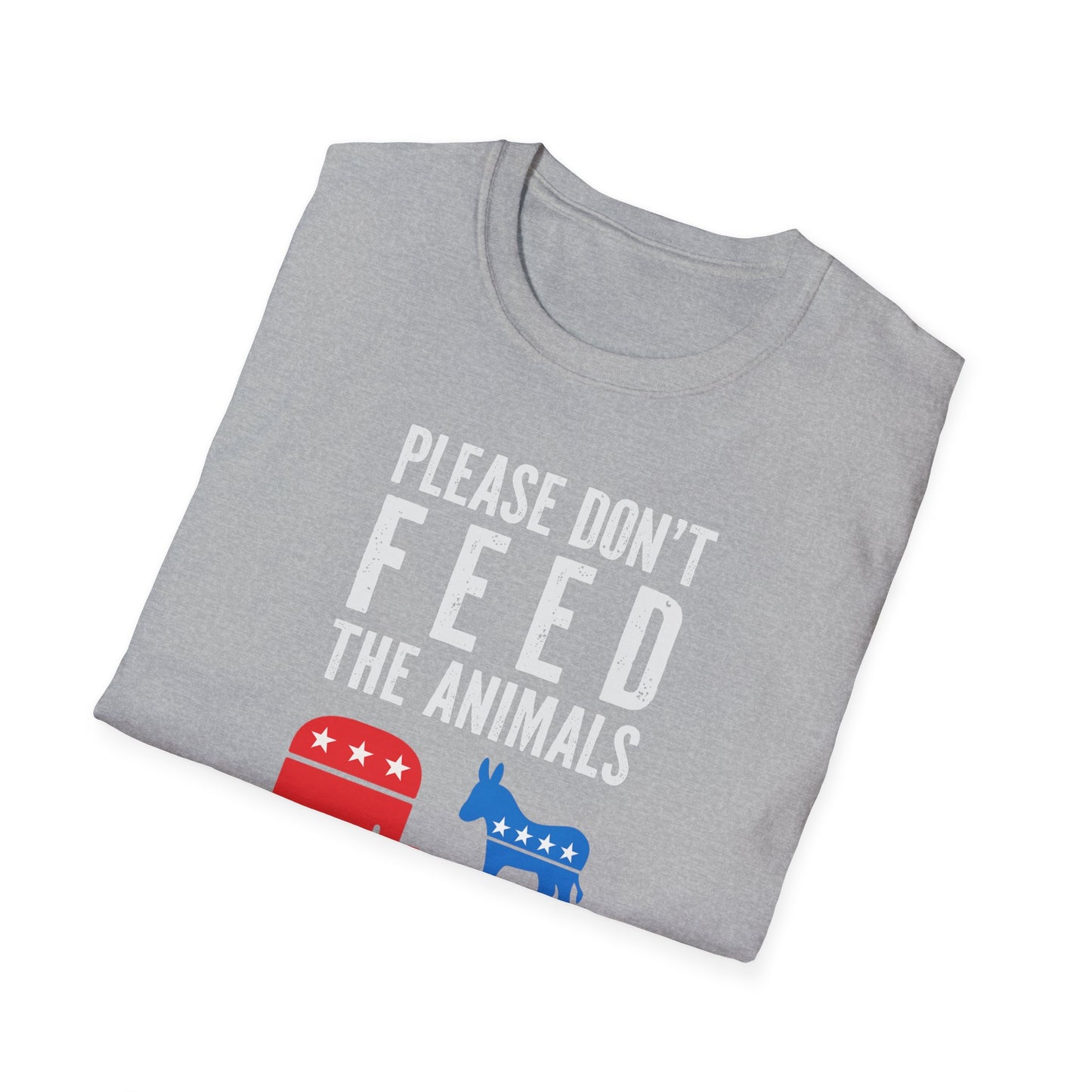 Please Don’t Feed the Animals T-Shirt – Funny Political Humor Tee with Elephant & Donkey Icons