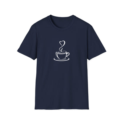 Minimalist Coffee Cup T-Shirt – Simple Heart Steam Coffee Lover Tee for Baristas & Caffeine Fans