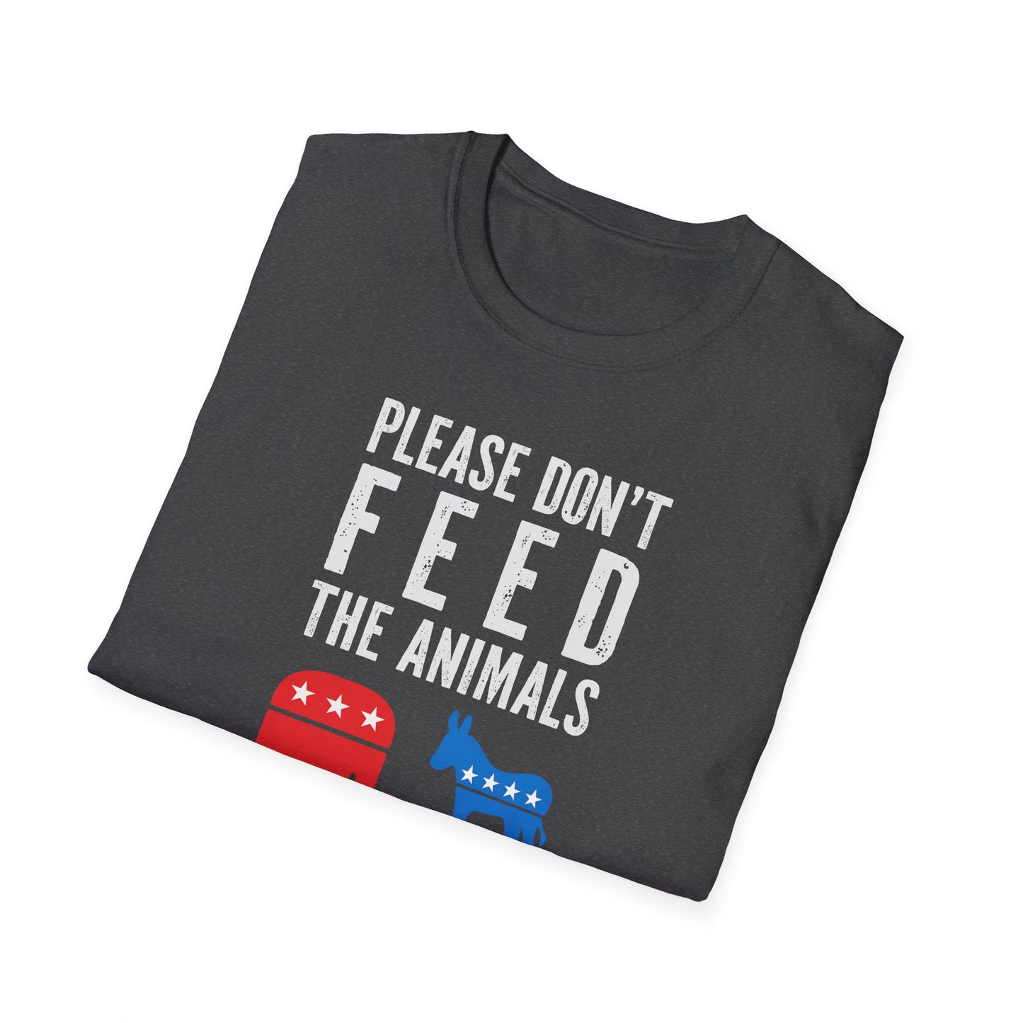Please Don’t Feed the Animals T-Shirt – Funny Political Humor Tee with Elephant & Donkey Icons
