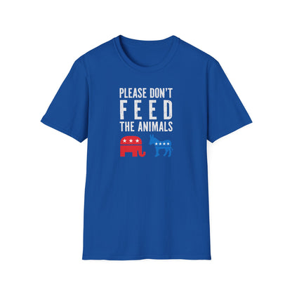 Please Don’t Feed the Animals T-Shirt – Funny Political Humor Tee with Elephant & Donkey Icons