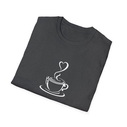 Minimalist Coffee Cup T-Shirt – Simple Heart Steam Coffee Lover Tee for Baristas & Caffeine Fans