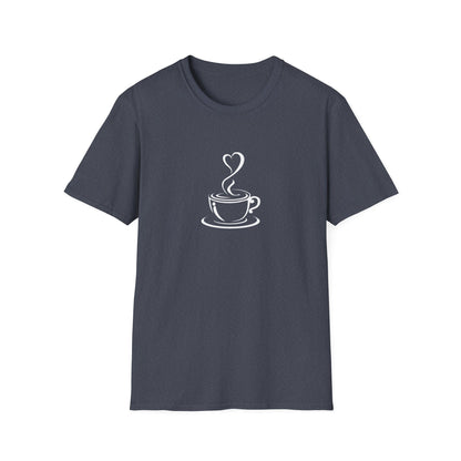 Minimalist Coffee Cup T-Shirt – Simple Heart Steam Coffee Lover Tee for Baristas & Caffeine Fans
