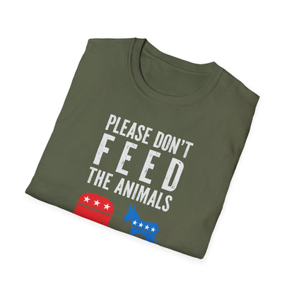 Please Don’t Feed the Animals T-Shirt – Funny Political Humor Tee with Elephant & Donkey Icons