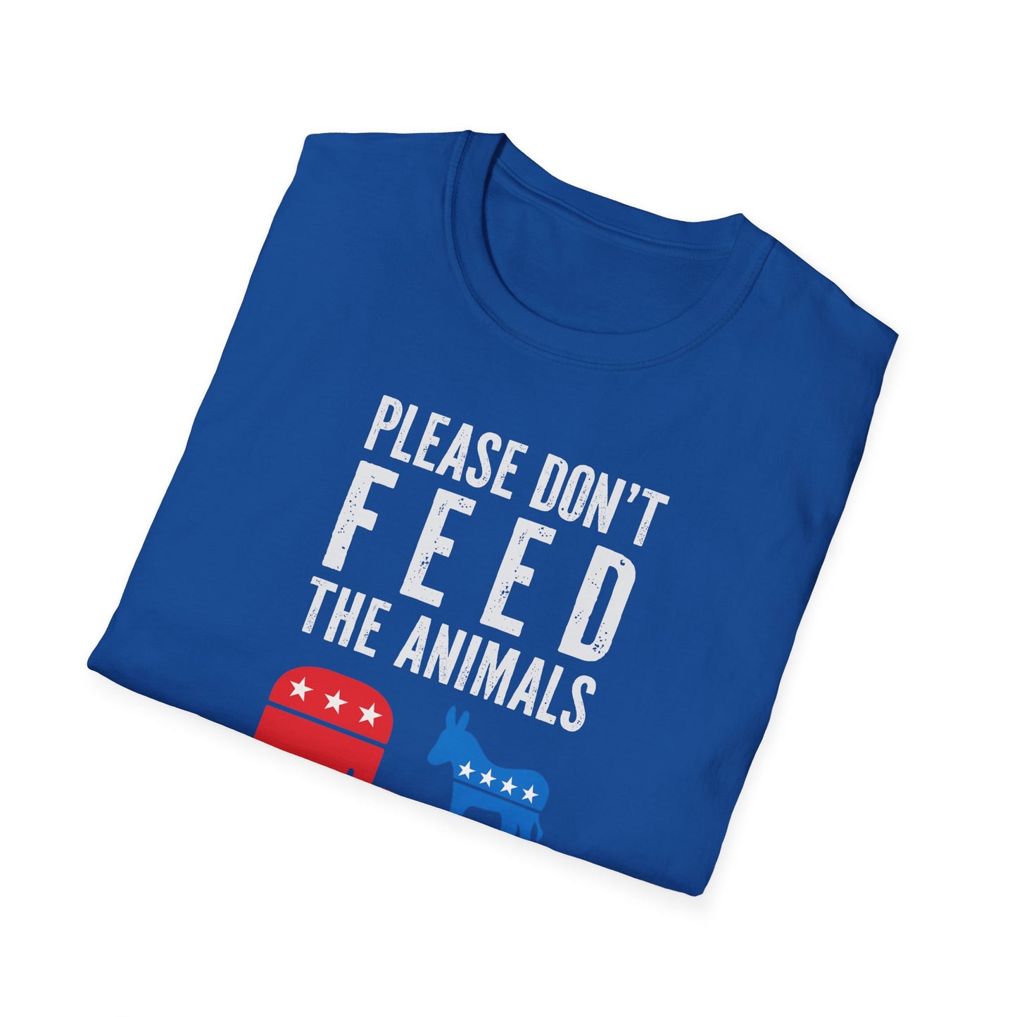 Please Don’t Feed the Animals T-Shirt – Funny Political Humor Tee with Elephant & Donkey Icons